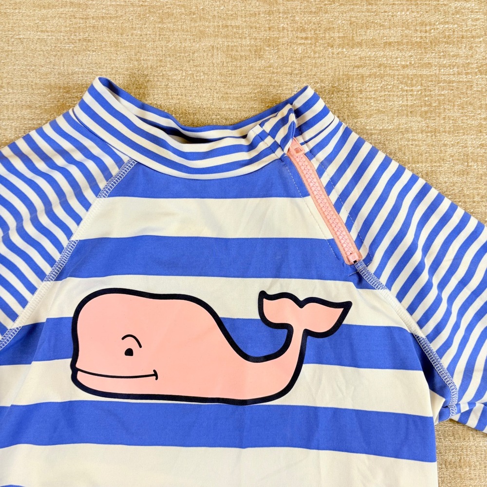 Vineyard Vines Rash Guard Kids XL 14/16 Blue Striped EUC Preppy Nautical Beach